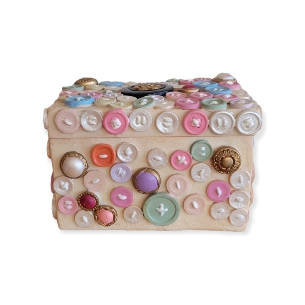 DEZINE hand painted trinket button box jewelry box antique vintage